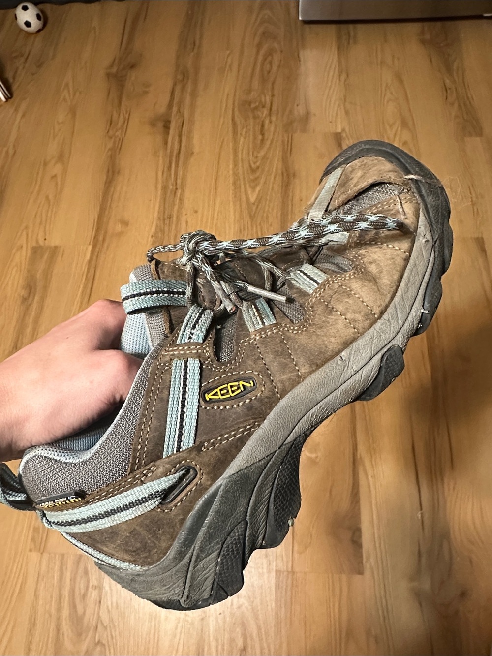 Keen Brown Suede Hiking Shoe with Light Blue Accents